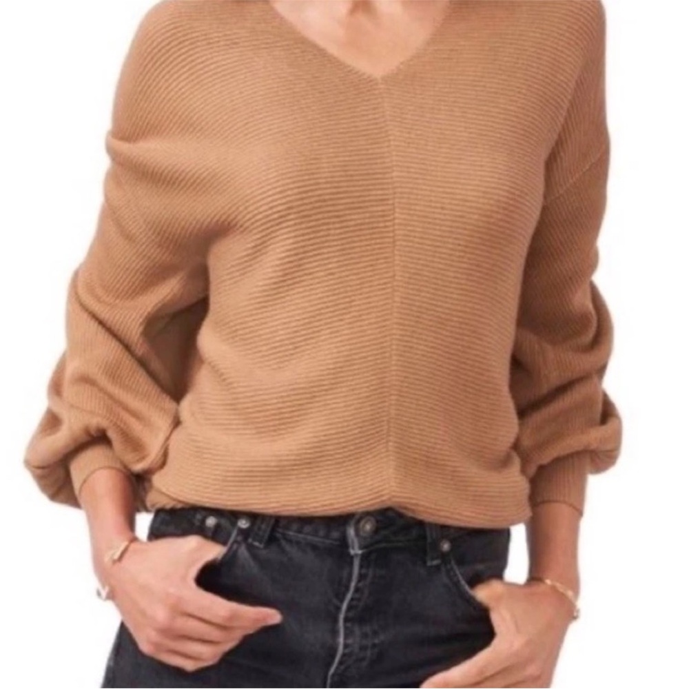 1. State Balloon Sleeve Ribbed Sweater in Oak Tan Size Large - Picture 2 of 9